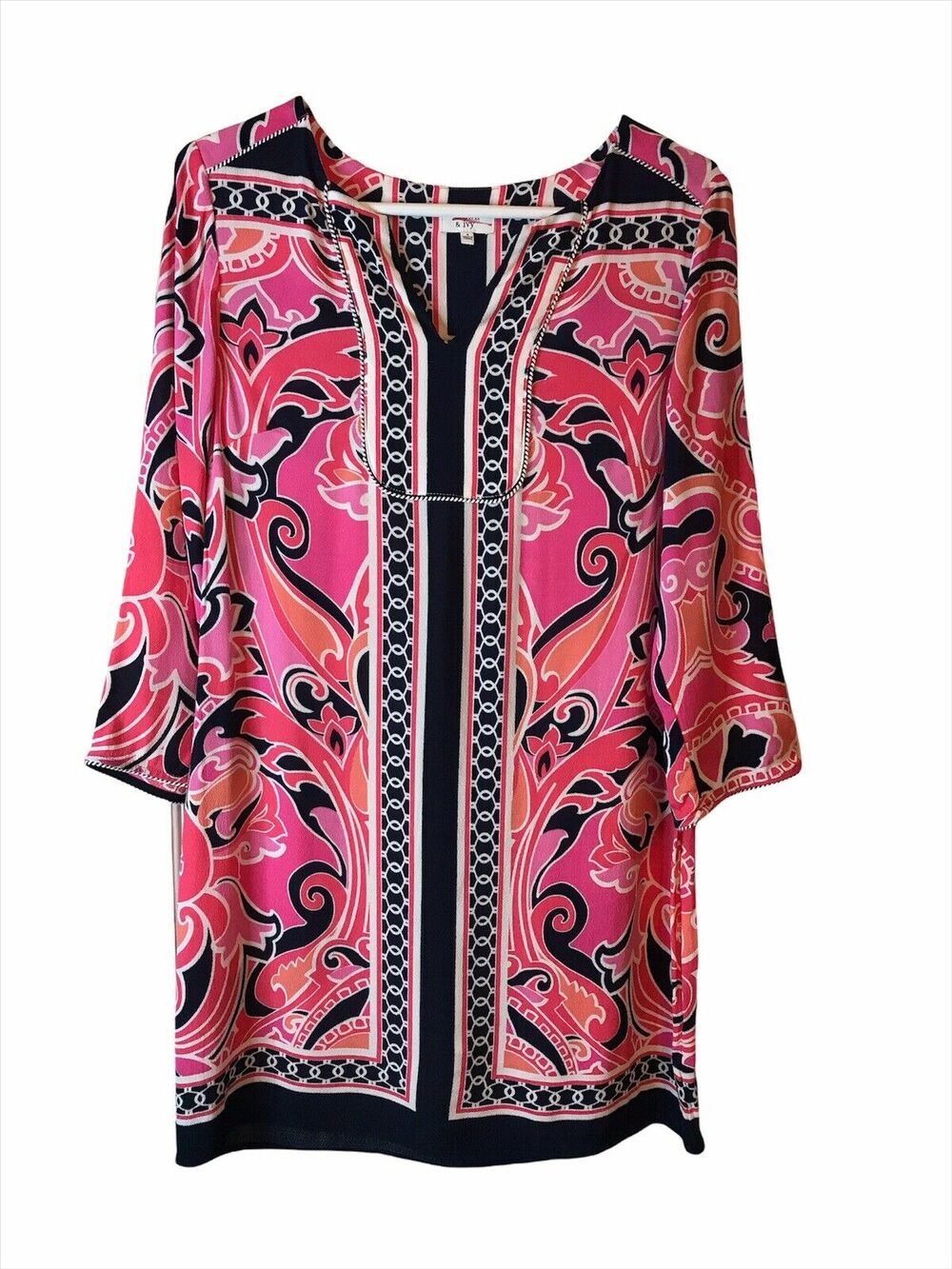 Women's Crown & Ivy Shades of Pink Printed Shift Dress Size 4 Pink, Ivory, Navy
